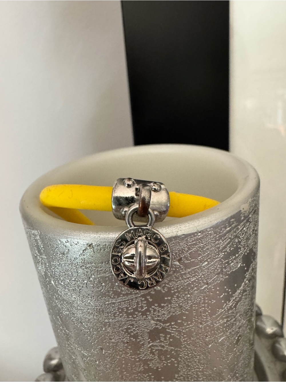 Marc Jacobs Yellow Rubber Bracelet with Silver Logo Charm